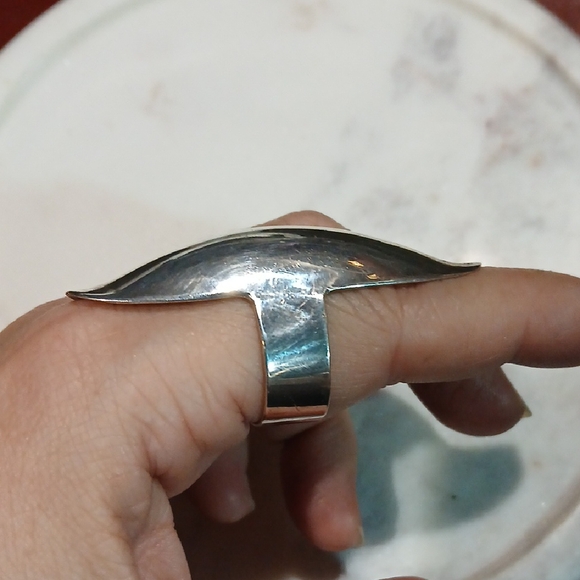 ✨ Sterling Silver Modern Statement Ring — Size 10 Armor Look Goth Art Whimsigoth - Picture 2 of 5